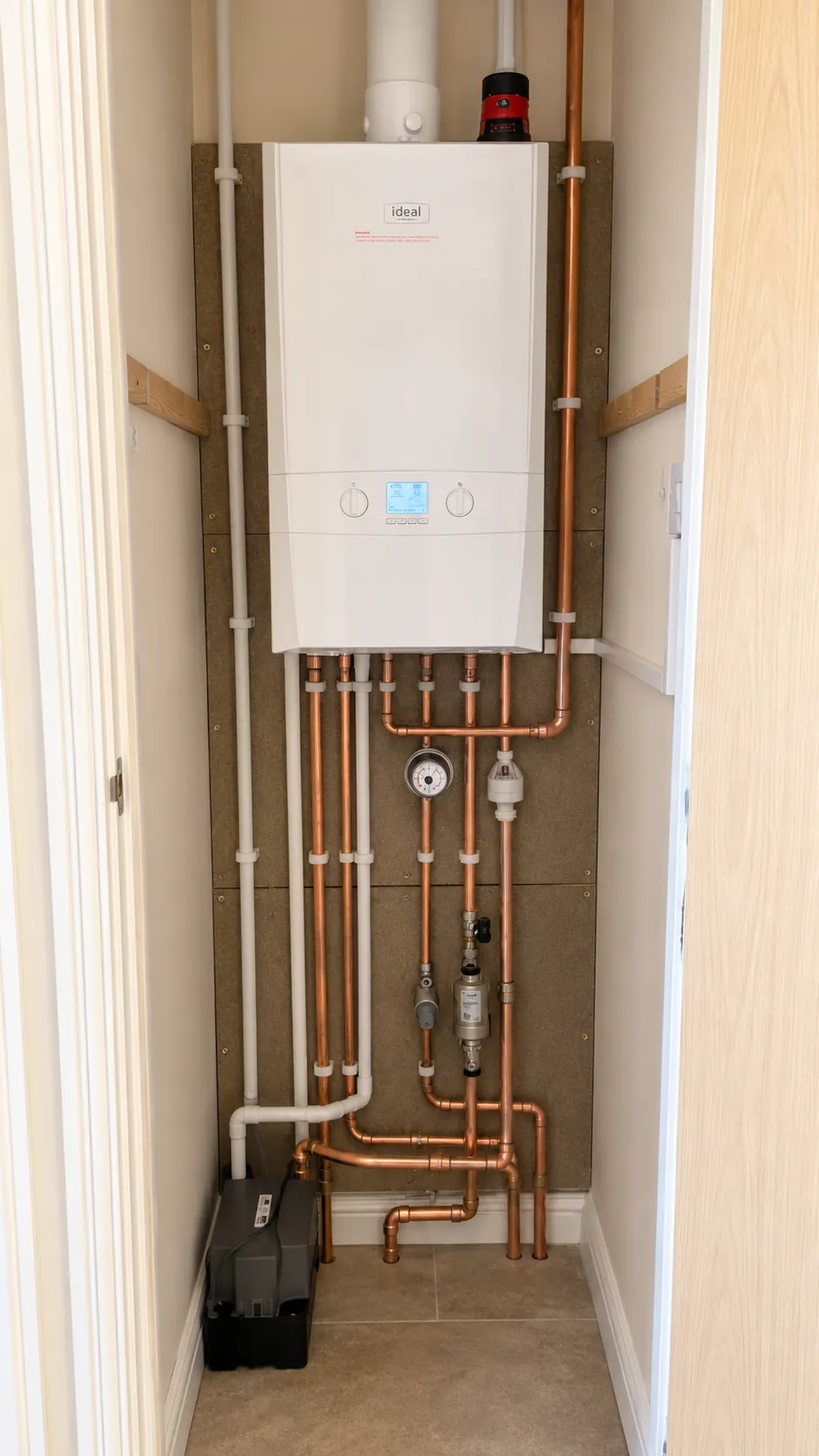 Boiler installation with copper pipework